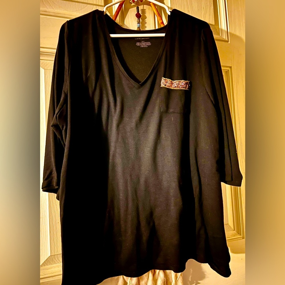 Plus black, V-Neck, 3/4 sleeve with pocket & copper gold sequins